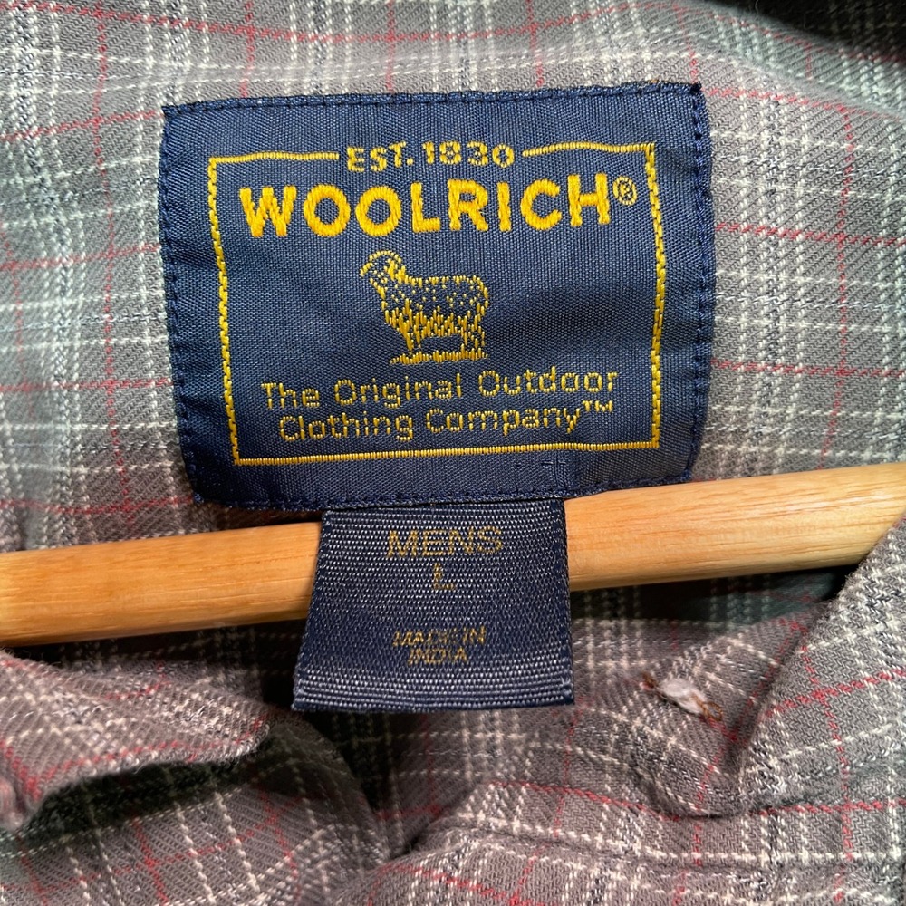 Woolrich Mens Large Plaid Button Down Shirt Grey Red Long Sleeve Outdoor L - Picture 2 of 7